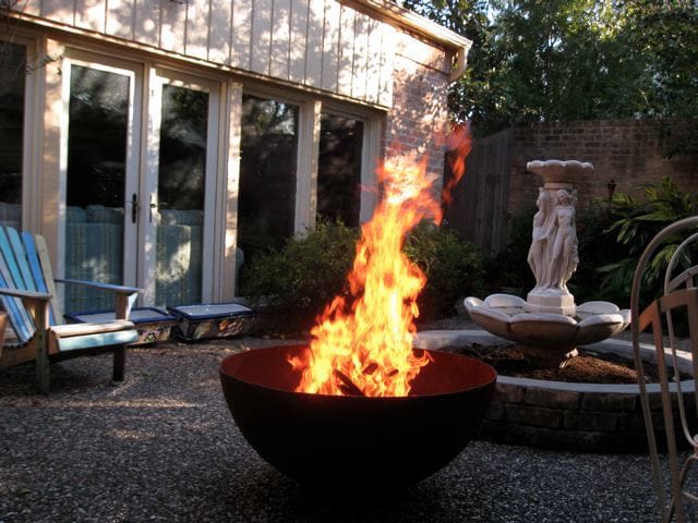 Zen Sculptural Fire Pit Houston, TX Courtyard